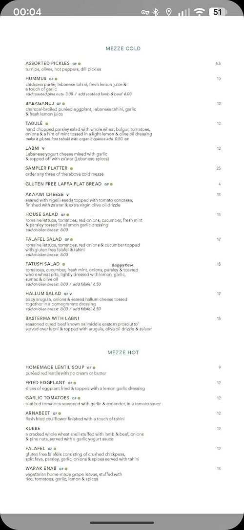 Menu part 1/2 at Tabule Oakville in Oakville