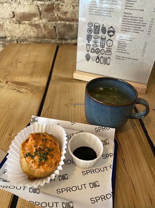 Kimchi aioli inari and miso soupp  at Sprout Norwich in Norwich