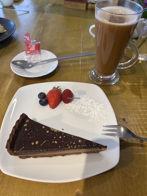 vegan millionaire cake  at The Old Schoolhouse Deli-Cafe in England