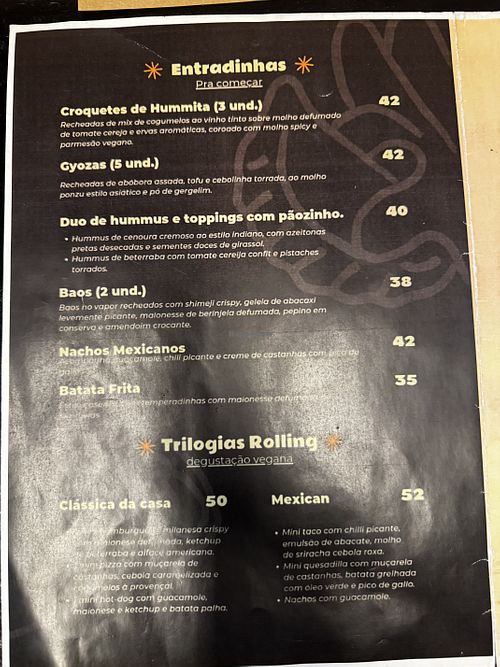 Menú  at Rolling Chef in Buzios