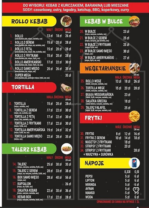 Menu at Premium Kebab Konin in Województwo Wielkopolskie