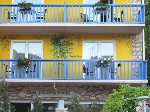 detail of the façade at Loving Hut Pension in St Kanzian