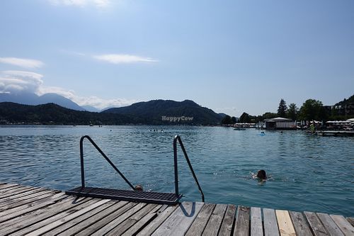 The lake and the pier at Loving Hut Pension in St Kanzian
