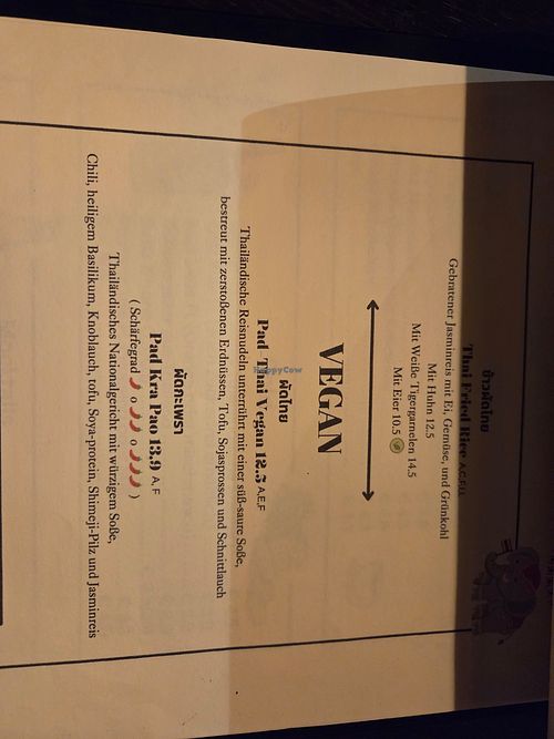 Vegan menu at Bangkok-Eck in Steiermark