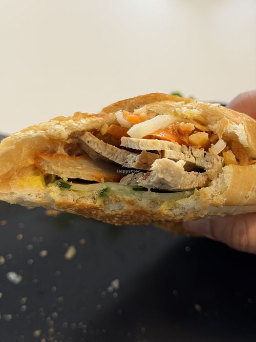 Banh Mi filling - tofu and soy ‘meat’ - an explosion of flavour   at Phở Na Vegi in Zurich