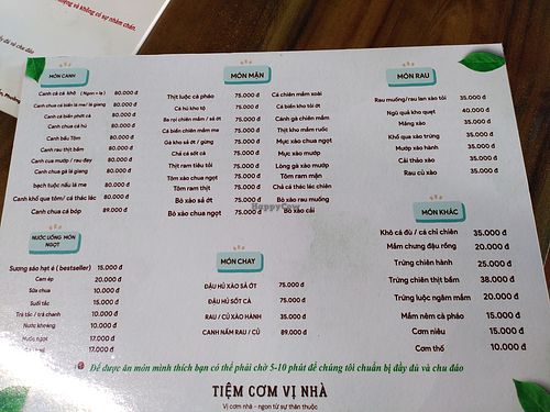 The menu at TIỆM CƠM VỊ NHÀ - PHAN THIẾT in Bình Thuận