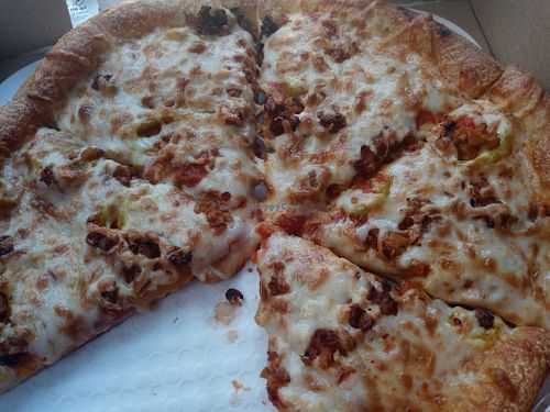 Pizza with non-dairy cheese and sausage. at Sarpino's Pizzeria North Miami Beach in North Miami Beach