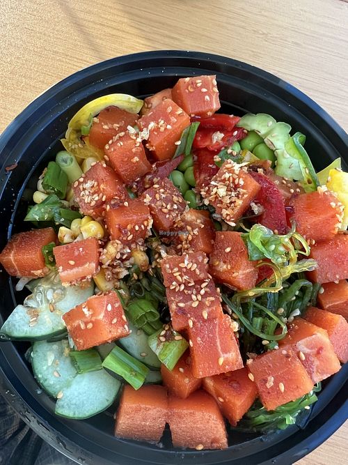 Vegan salmon bowl  at Mahana Poke in San Francisco
