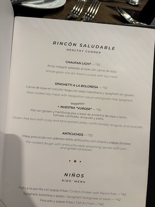 Vegan menu  at Paprika in Lima