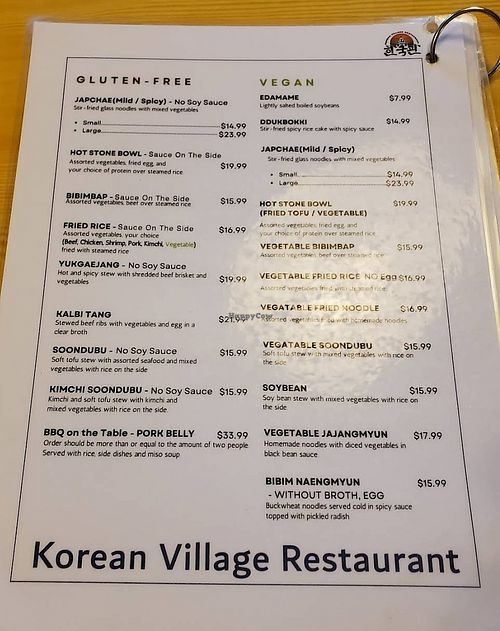 Menu at Korean Village Restaurant in Toronto