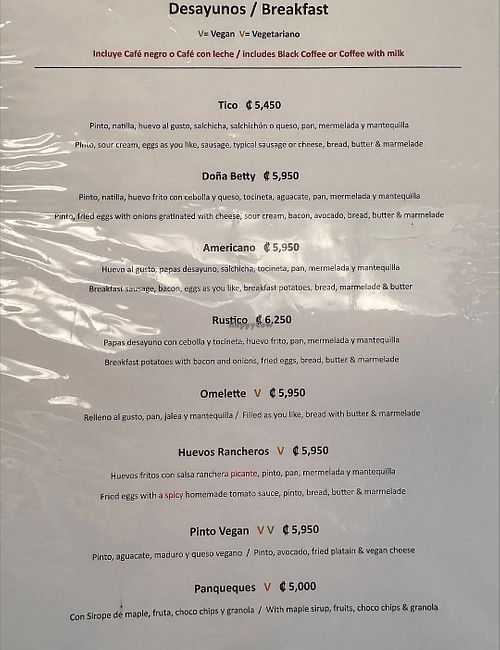 Menu at Restaurante Pizzeria Europa in Provincia De Guanacaste