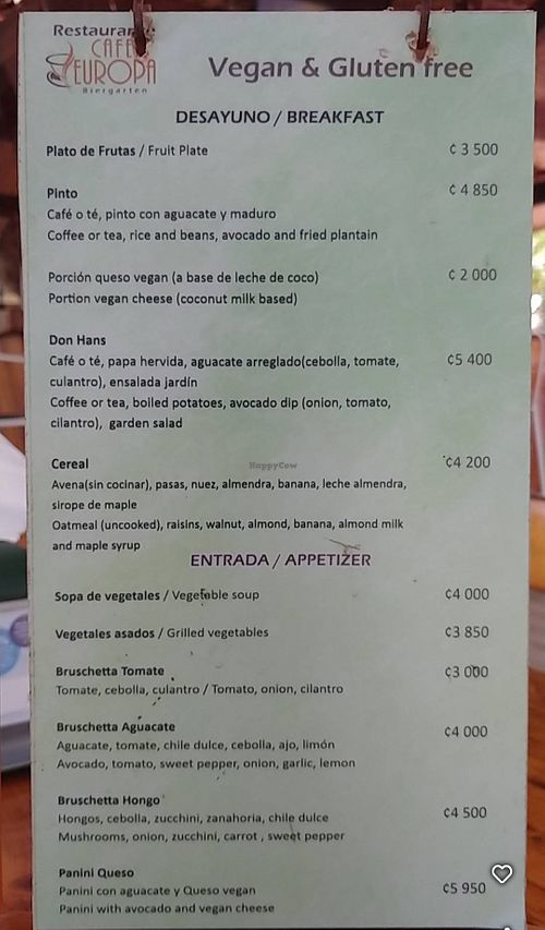 Menu at Restaurante Pizzeria Europa in Provincia De Guanacaste