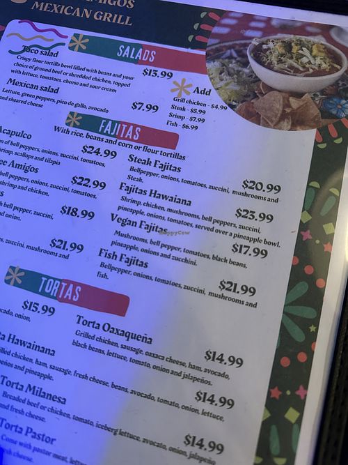 Menu: Vegan fajitas  at Three Amigos Mexican Grill Bar in Wilmington