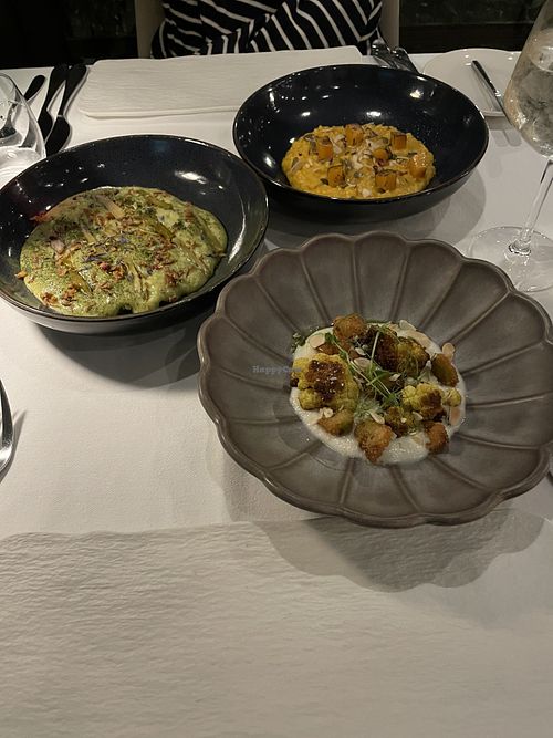 Risotto, cauliflower 3 ways and asparagus dish.    at Tmun Restaurant (Mgarr Harbour) in Gozo