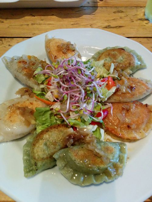 four kinds of perogies at Vege Miasto in Warsaw
