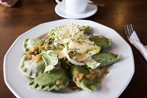 Pierogi (polish dumplings) filled with spinach & tofu at Vege Miasto in Warsaw