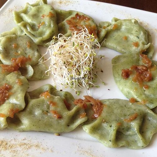 Delicious spinach and tofu pierogi. at Vege Miasto in Warsaw