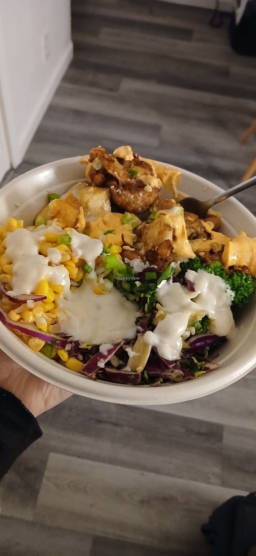 Sesame tofu bowl w/ extra crispy cauliflower, spicy special and tahini sauce at lulubowls (Hawaiian Inspired Bowls - Adeline) in Oakland