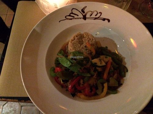 quinoa with sauté of veggies and seitan at DosTrece in Barcelona