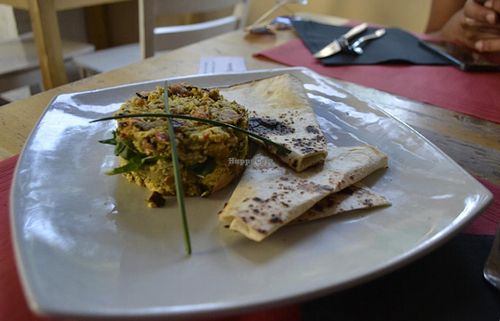 scrambled tofu with seitan at DosTrece in Barcelona