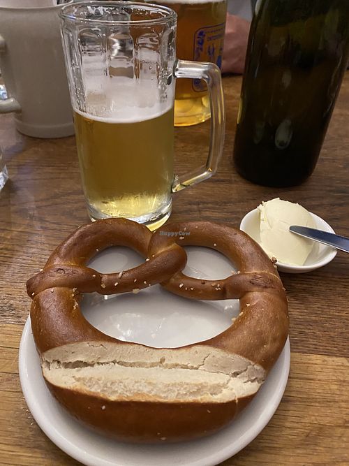Bavarian Brezel and Bayreuther Lager  at Hofbräuhaus Melbourne in Melbourne