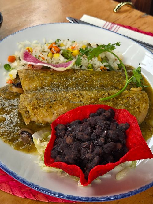 Veggie enchiladas without cheese at Barra Barra Saloon in San Diego