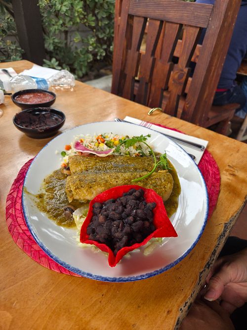 Veggie enchiladas without cheese at Barra Barra Saloon in San Diego