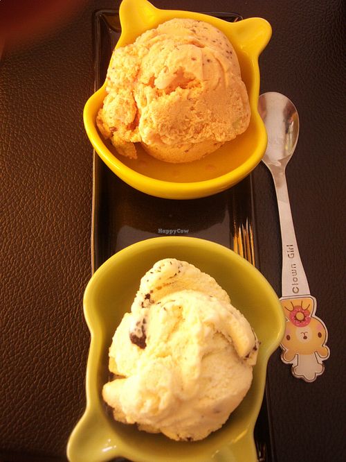 Vegan thai tea & vegan vanilla choc ice creams at Itim Roi Ros (100 Flavors of Ice Cream) - ไอติม100รส in Chiang Mai