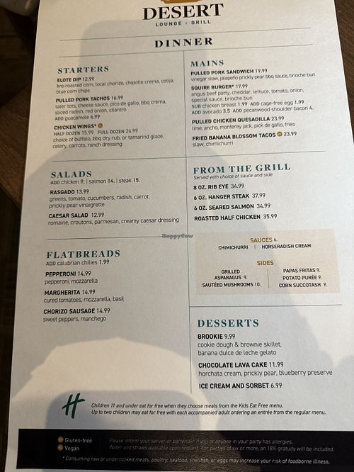 Banana Blossom Tacos listed as vegan but are not vegan.  at Desert Lounge + Grill in Grand Canyon Village