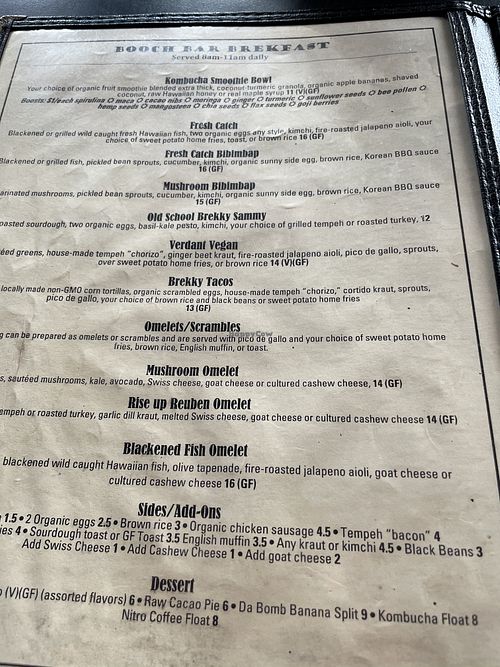 Menu at The Booch Bar in Hilo