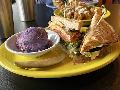 Tempeh BLAT with sweet potato salad side  at The Booch Bar in Hilo