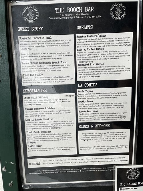 Breakfast menu   at The Booch Bar in Hilo