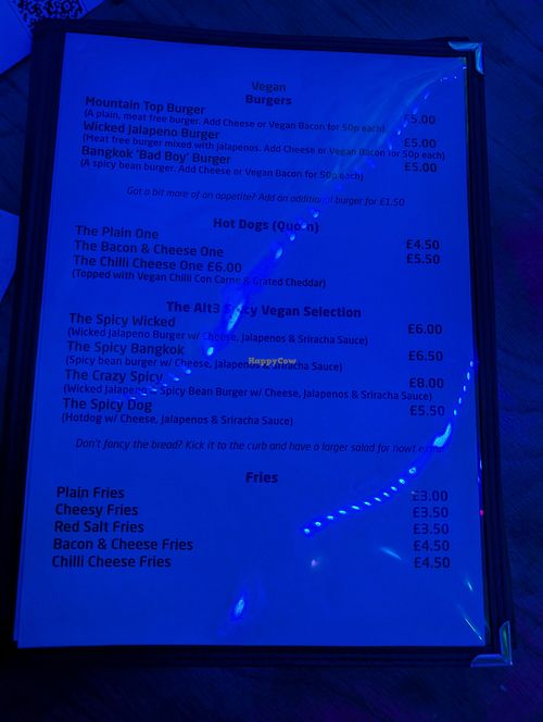 Vegan menu at Alt3 in Blackpool