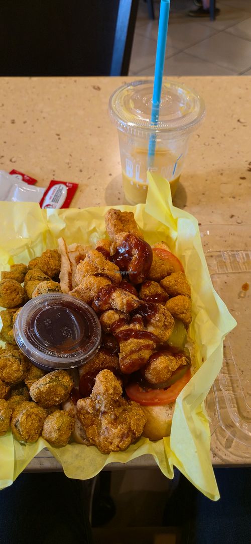 Cauliflower po boy with side of okra (normally side is fries) at Creole Kings in Thousand Oaks