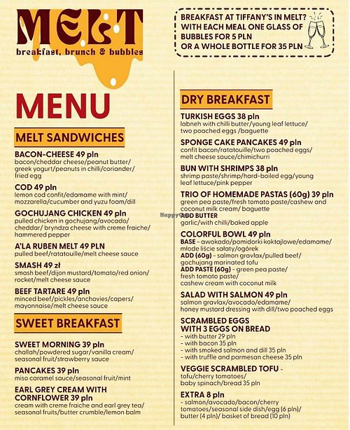 Menu  at MELT breakfast, brunch & bubbles in Województwo Małopolskie