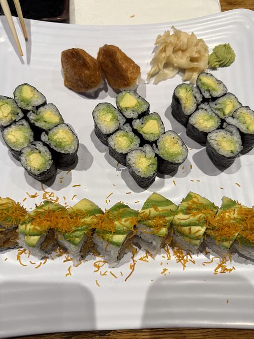 From top to bottom: inari, avocado roll, Dr. Dan roll (w/no eel sauce)  at Sushi Station in Webster Groves