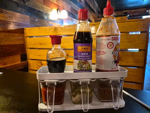 Sauces brought to table. I think they're all vegan but not certain at Chao Praya Thai Food in Bullhead City