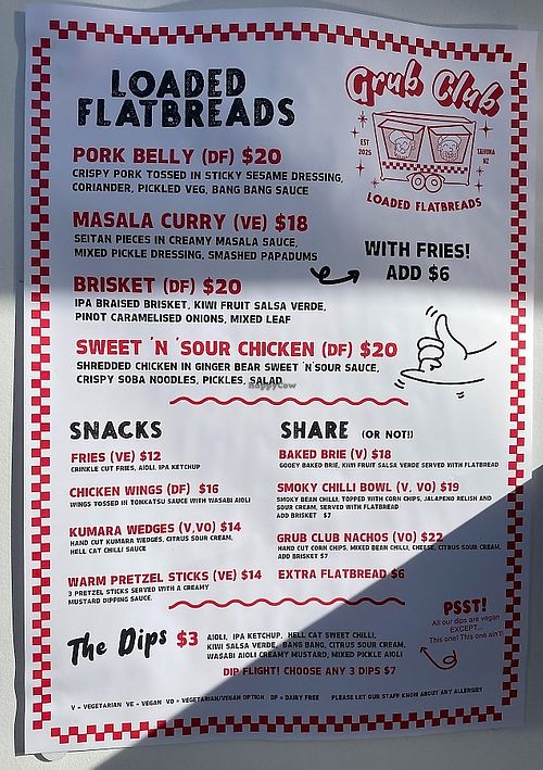 The menu... at Grub Club in Queenstown