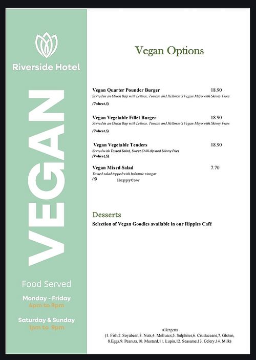 Vegan menu at The Mill Bar & Restaurant in Connecticut