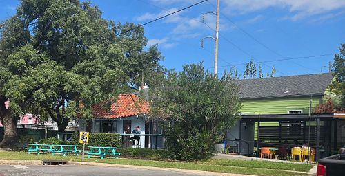 Lovely outside seating on historic NOLA road. at Pagoda Café in New Orleans