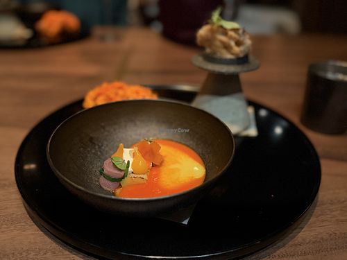 Yellow Escamillo, Jimmy Nardello, Biquinho Peppers, Shio Koji Sourdough  at SingleThread Farm - Restaurant - Inn in Healdsburg