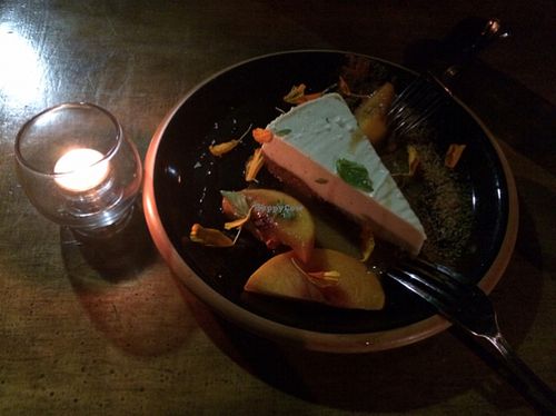 nearly vegan cheesecake sweetened with honey at Mesa Verde in Santa Barbara