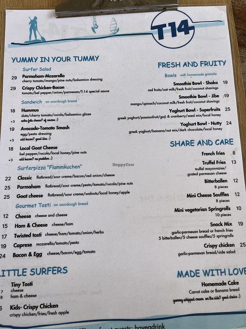 Food menu  at Surfspot Curacao in Willemstad