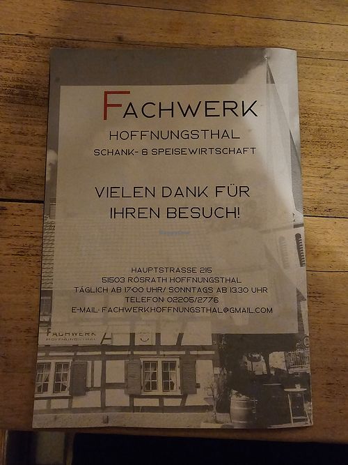 Speisen & Getränkekarte at Fachwerk Hoffnungsthal in Nordrhein-westfalen