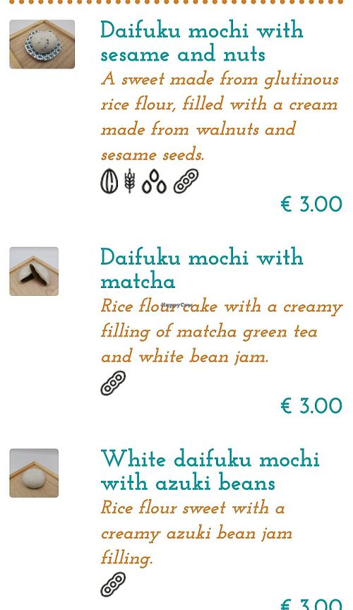 Menu Mochi at Ikiya in Veneto