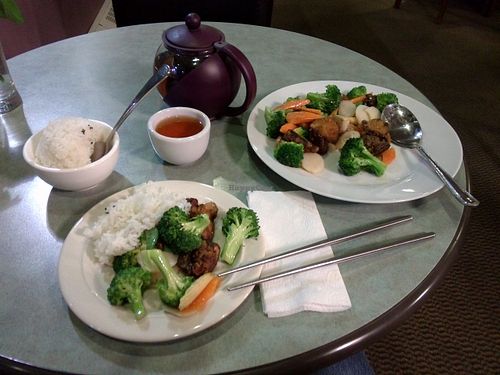 Mushrooms and broccoli at Happy Lotus Veggie Restaurant in Calgary