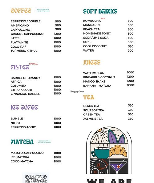 Drink menu at We Are Coffee & Bar in Southern Province