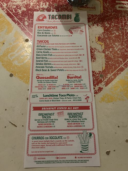 Menu  at Tacombi in New York