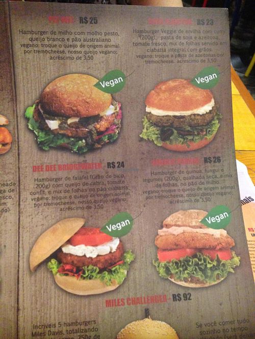 Options of vegan burgers. at Jazz Resto e Burgers in Sao Paulo