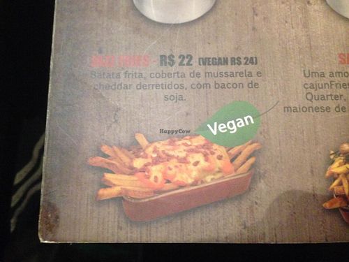Vegan french fries with cheese and vegetable bacon. at Jazz Resto e Burgers in Sao Paulo